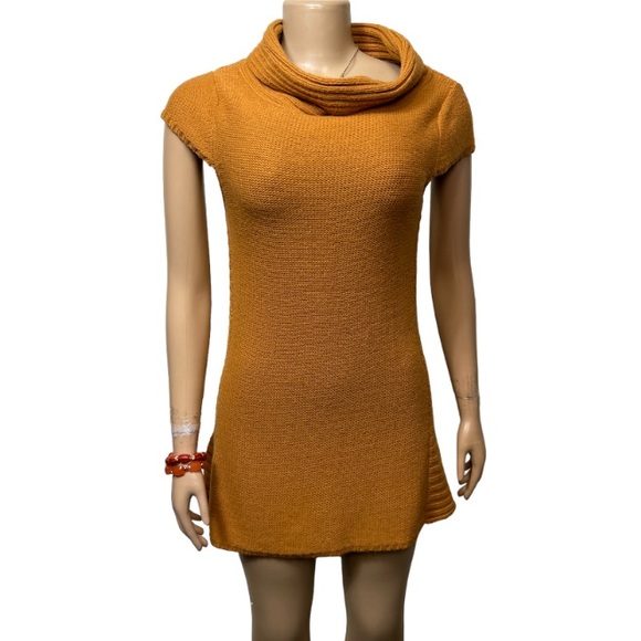 Anthropologie Sparrow Retro Knit Sweater Mini Dress Cowl Neck Orange size L - Picture 4 of 13